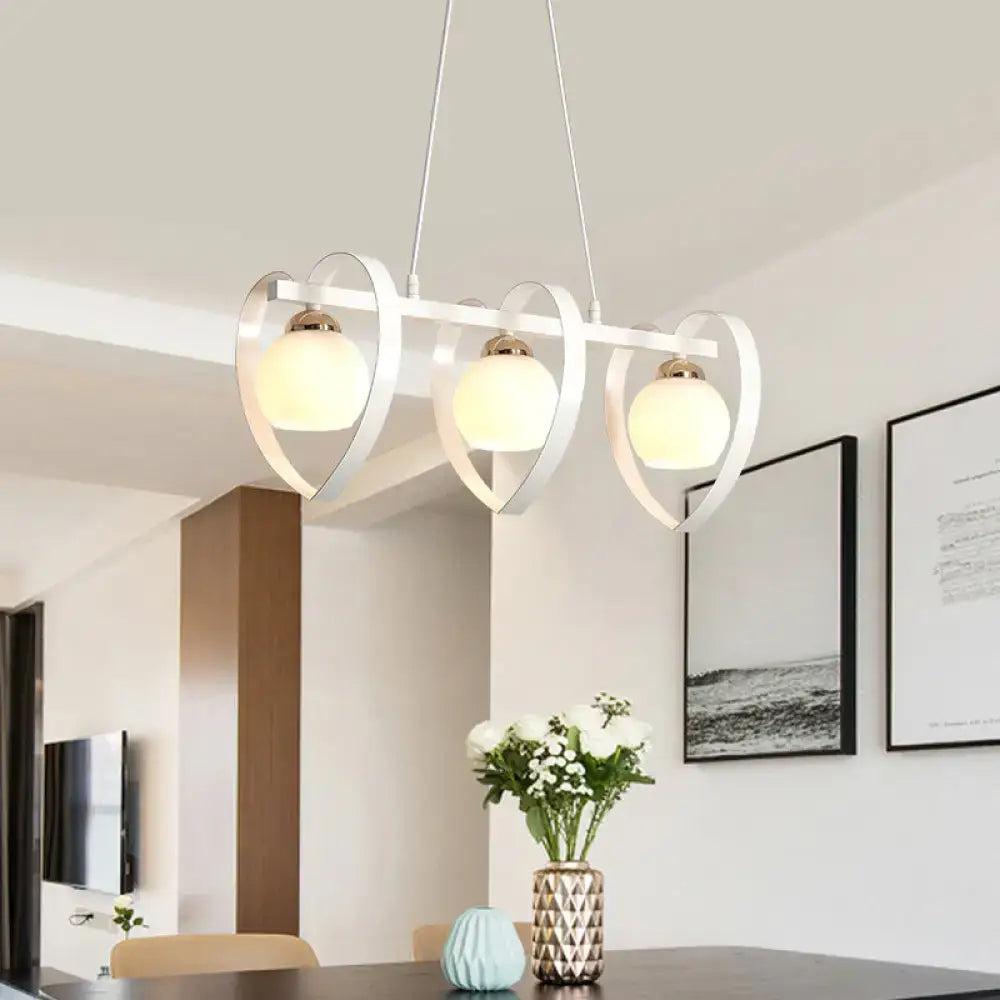 Modern white metal chandelier with three frosted opal glass globes for 110v-120v e26 e27 bulb base lighting