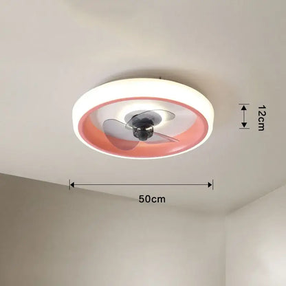 Modern white and orange circular ceiling fan light with a rounded design and translucent blades for bedroom use