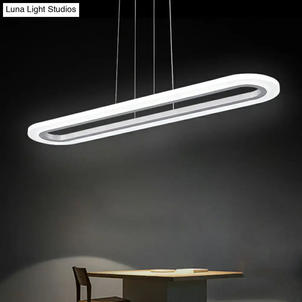 Modern white oval led pendant island ceiling light with sleek minimalist design and thin hanging cords for office island ceiling