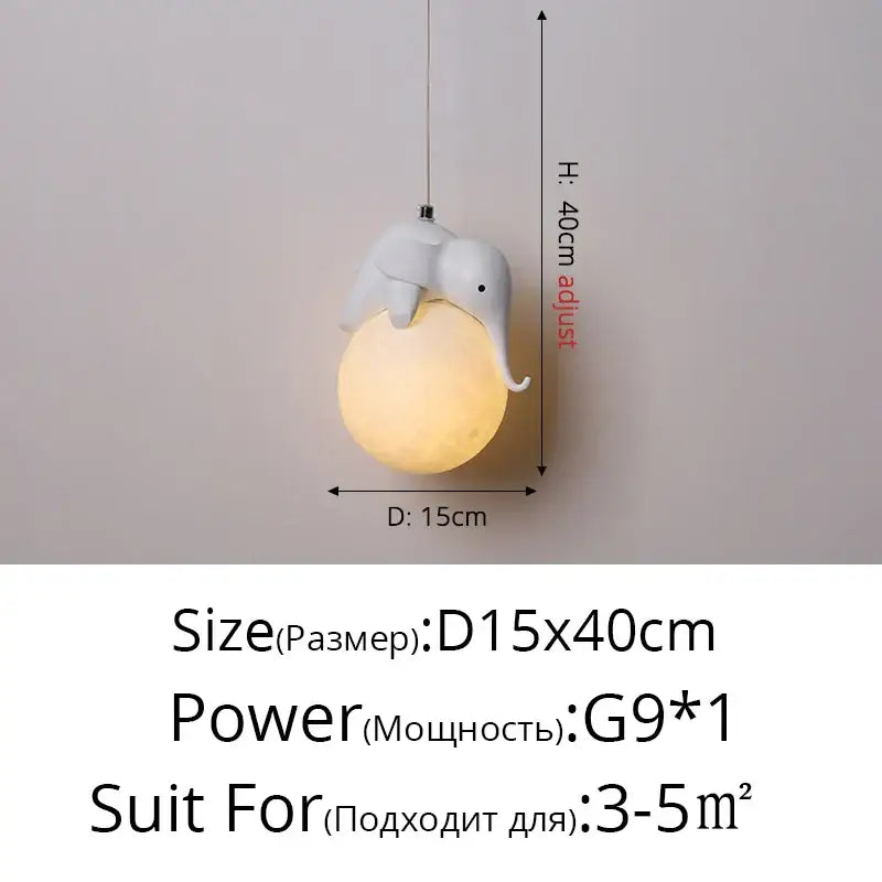 Modern white panda bear bedroom wall lamp featuring a white elephant-shaped pendant light with warm glowing lamp base decorbites bear bedroom decor