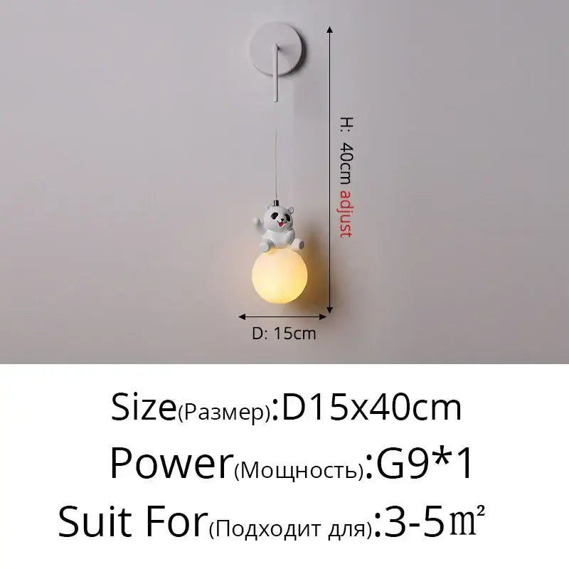 Modern white panda bear bedroom wall lamp with warm glowing pendant light for decorbites bear bedroom wall decor