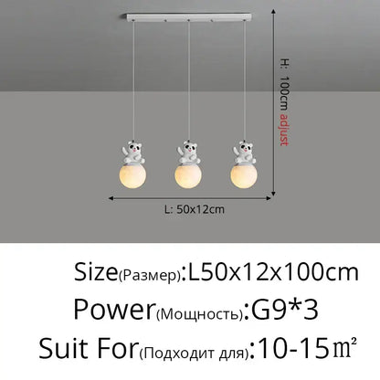Modern white panda bear bedroom wall lamp with three spherical glass globes perfect for bear bedroom wall decorbites