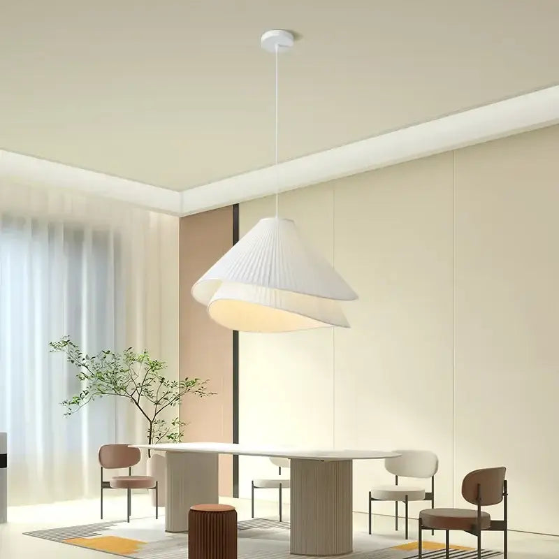 Modern white pleated e27 fabric chandelier with layered design hanging as a bedroom pendant light