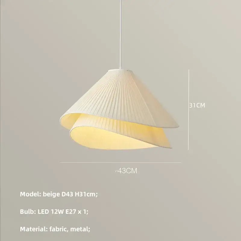 Beige pleated fabric chandelier with metal frame e27 fabric chandelier model d43 for modern bedroom pendant lighting