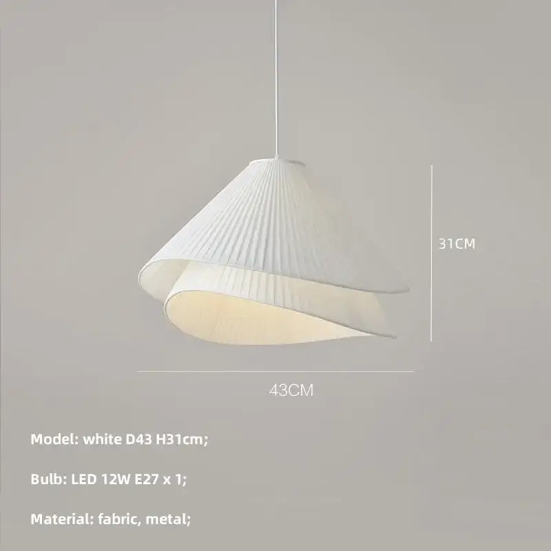 Modern white pleated fabric chandelier e27 fabric pendant lamp with metal suspension for bedroom lighting model d43