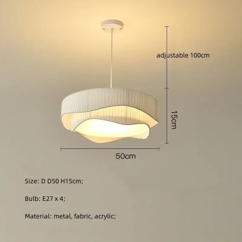 Modern white pleated fabric pendant lights with layered acrylic shade for bedroom decorbites creamy style e27 lighting