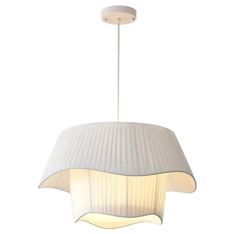 Modern white pleated fabric pendant lights with a soft wavy design and warm glow for decorbites creamy style e27 bedroom decor