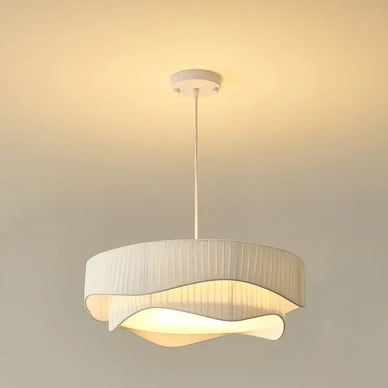 Modern white pleated fabric pendant lights with flowing design for bedroom decorbites creamy style e27 lighting