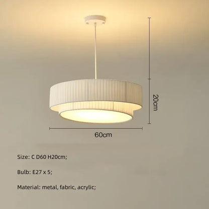Modern white pleated fabric pendant light with metal and acrylic frame for bedroom decorbites creamy style e27 lighting