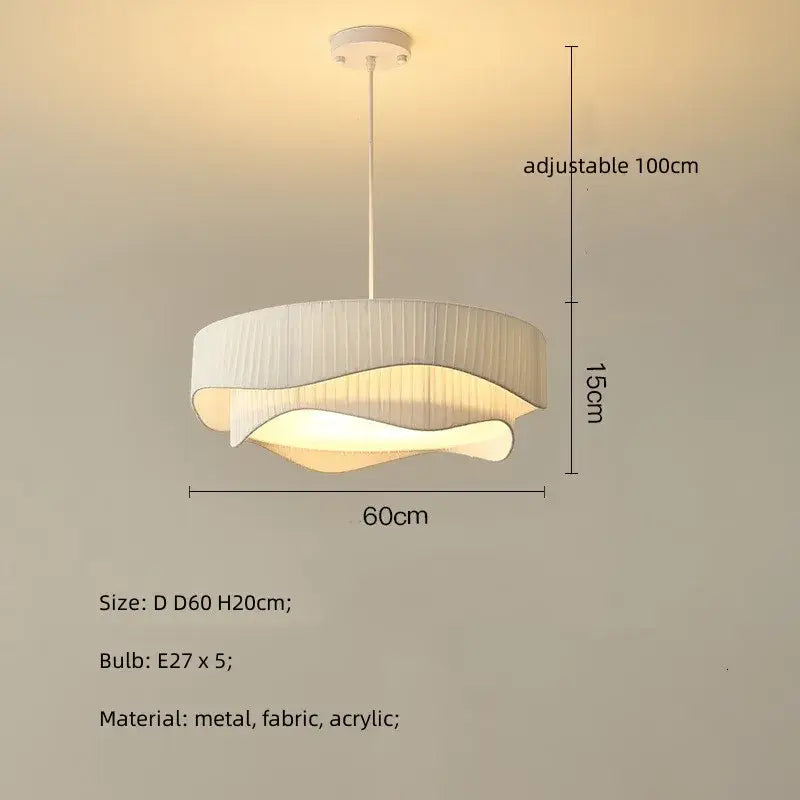 Modern white pleated fabric pendant lights with acrylic flowing design for bedroom decorbites creamy style e27 lighting