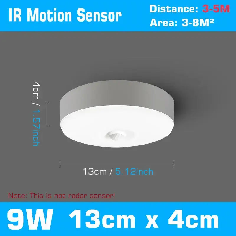 Modern white radar motion sensor ceiling lamp with sleek circular design 13cm x 4cm ideal for hallways