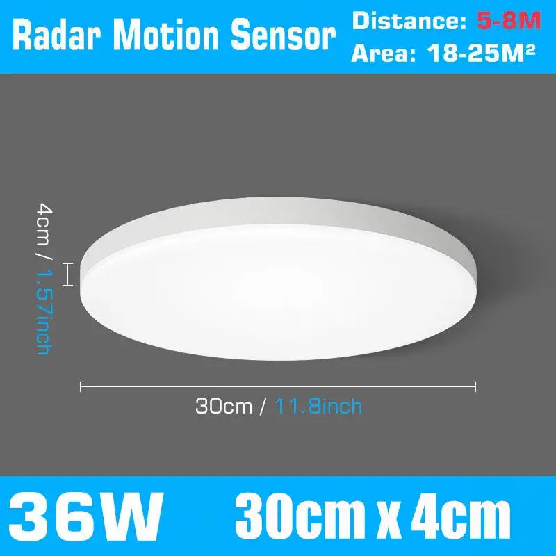 Modern white circular ceiling lamp with 36w power and radar motion sensor for efficient hallway lighting