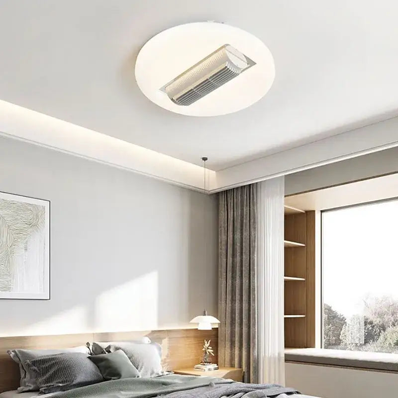 Modern white rectangular bladeless ceiling fan light with sleek metallic finish air conditioner for bedroom use