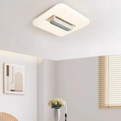 Modern white rectangular bladeless ceiling fan light with silver metallic grille ceiling fan light for bedroom use