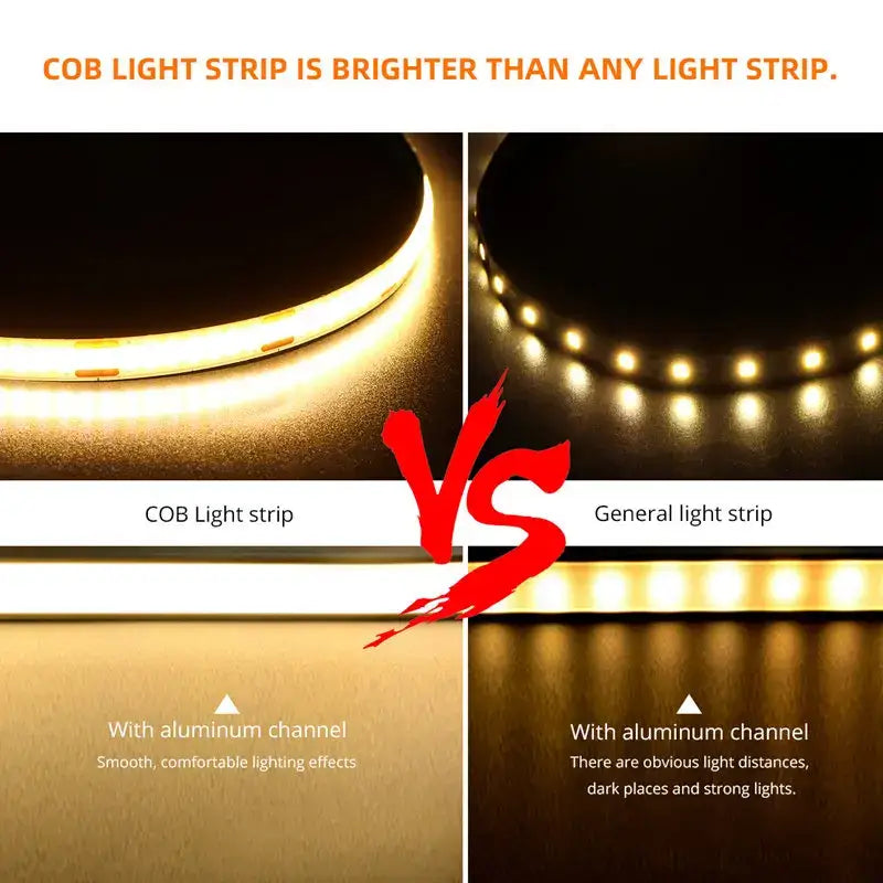 Bright yellow cob led night light strip with aluminum channel for even illumination in decorbites cob led night bar