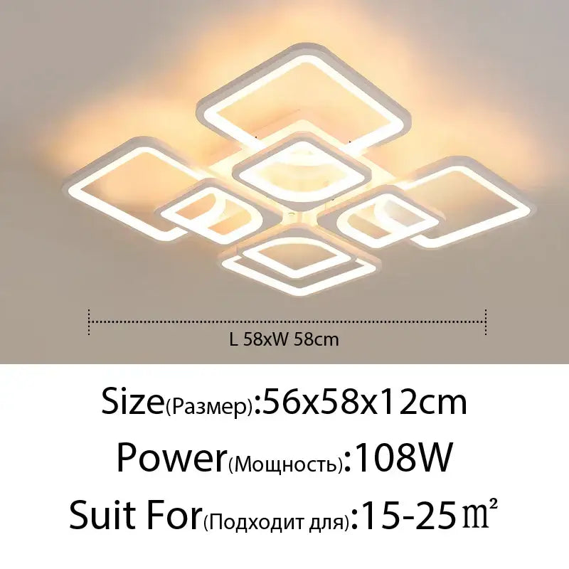 Modern white rectangular dimmable led chandelier with geometric square design for bedroom decorbites dimmable led lighting