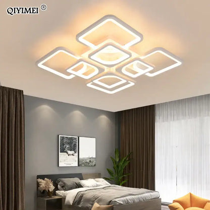 Modern white rectangular dimmable led chandelier with geometric square design and warm glow for bedroom decorbites dimmable led