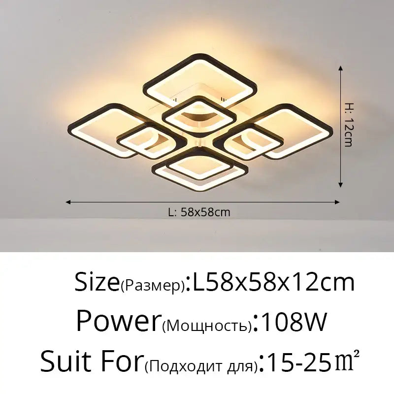 Modern white rectangular dimmable led chandelier with black frame and warm white illumination for bedroom decorbites dimmable led