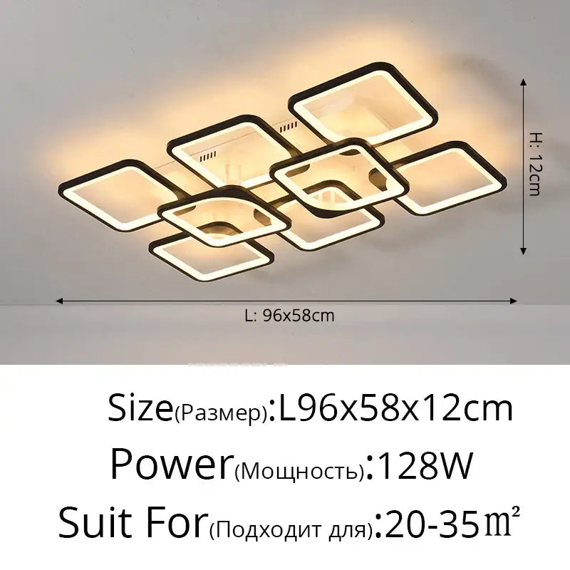 Modern white rectangular dimmable led chandelier with black frames and warm white illumination for bedroom decorbites dimmable led