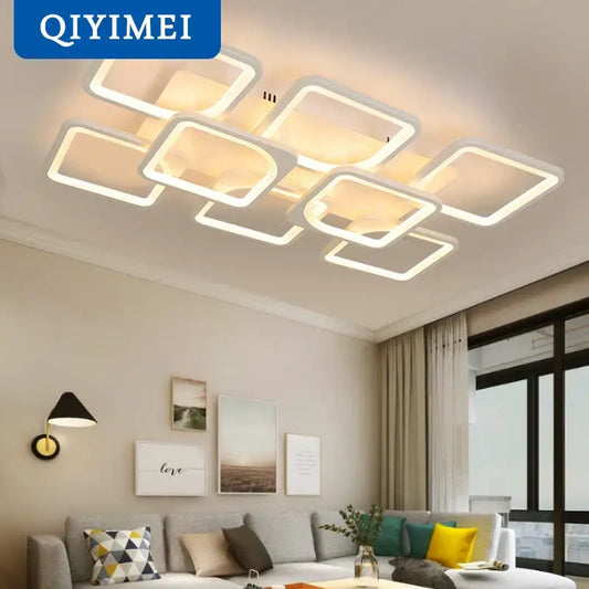 Modern white rectangular dimmable led chandelier with sleek geometric design ideal for bedroom ceiling decorbites dimmable led