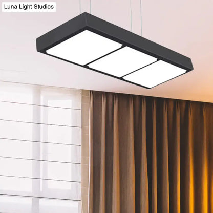 Black metal decorbites modern rectangular island lamp with three illuminated panels for office lighting