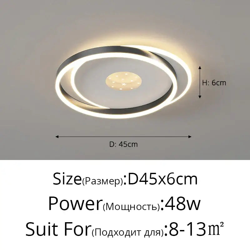 Modern white rectangular led chandelier living lights led with metallic circular rings and warm white illumination