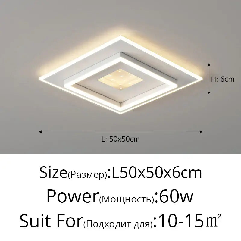 Modern white rectangular led chandelier with layered led rings and warm central glow for living lights led decorbites living lights