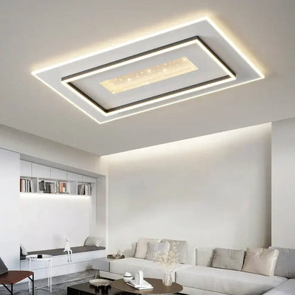 Modern white rectangular led chandelier with sleek black frame and layered glowing edges for living room decorbites living lights