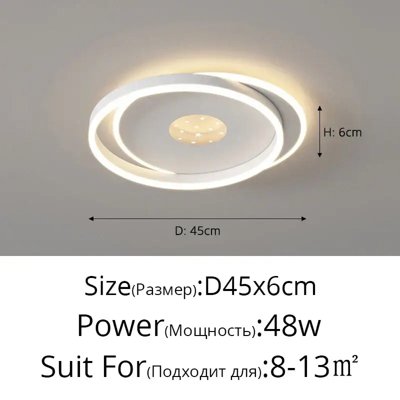 Modern white rectangular led chandelier with circular led rings and star-patterned panel for living lights led decorbites living lights
