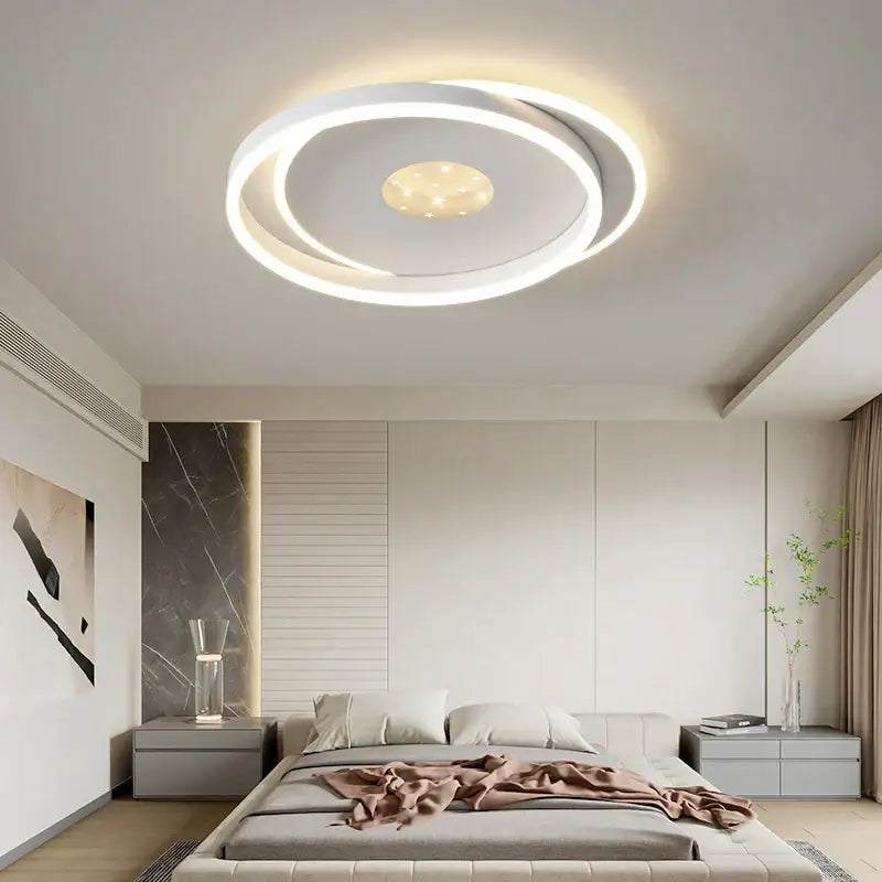 Modern white rectangular led chandelier with concentric rings and warm glow for living lights led decorbites living lights
