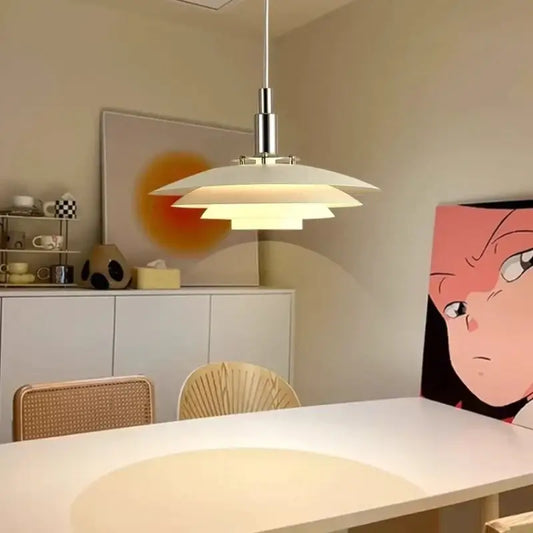 Modern white and red gradient ufo pendant light with chrome finish featuring decorbites gradient white red design for dining room decor