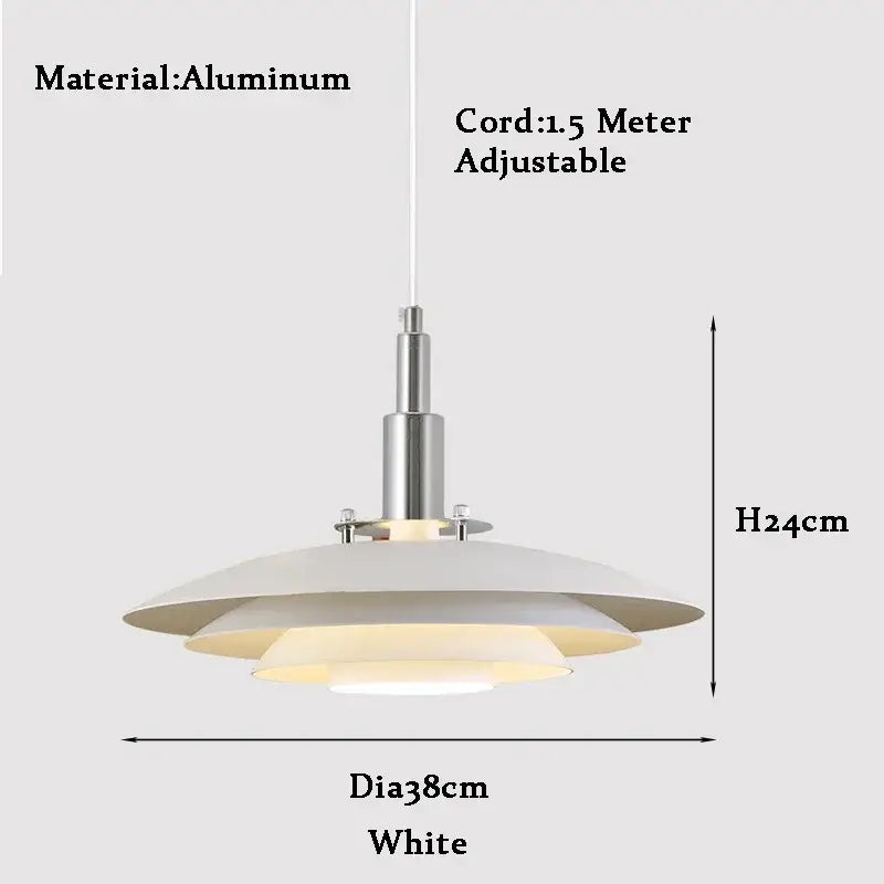Modern white layered aluminum pendant light with adjustable cord for kitchen in sleek ufo design for modern interiors