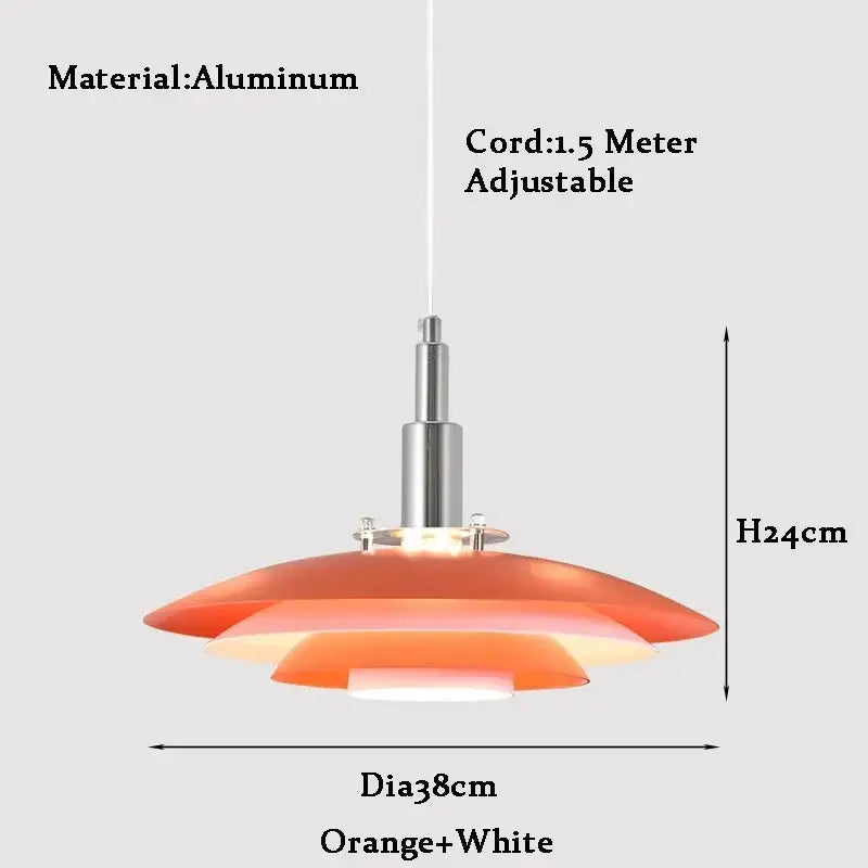 Modern white and red ufo aluminum pendant light with adjustable cord for modern interiors and kitchen lighting