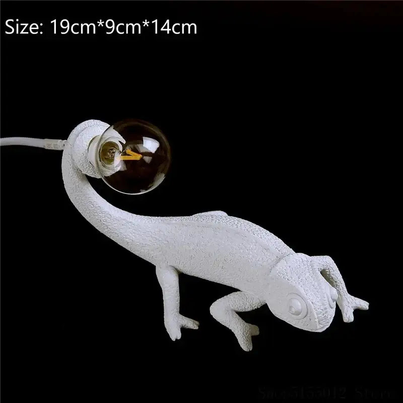 Modern white resin decorbites chameleon led table lamp with textured surface and clear bulb for bedroom reading