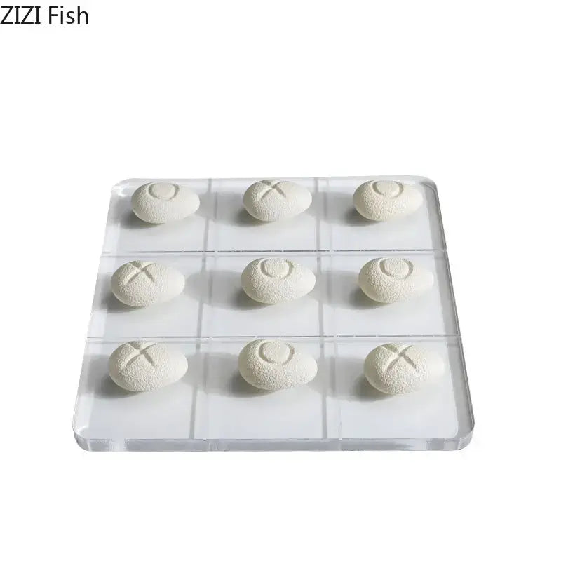 Modern white resin pieces acrylic tic-tac-toe set with clear board for living room decor by decorbites chessboard set style