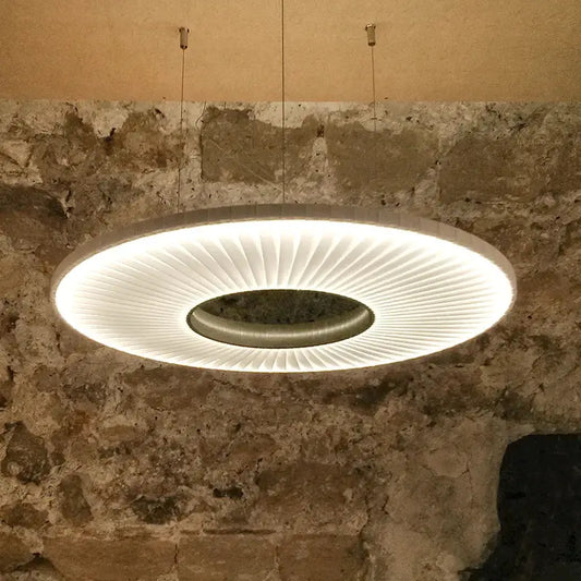 Modern white ribbed circular pendant light with metallic ring for dining room decorbites hanging ceiling lamps