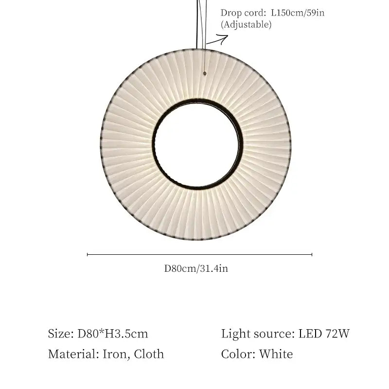Modern white ribbed circular pendant light with pleated fabric and black iron frame for decorbites hanging ceiling lamps
