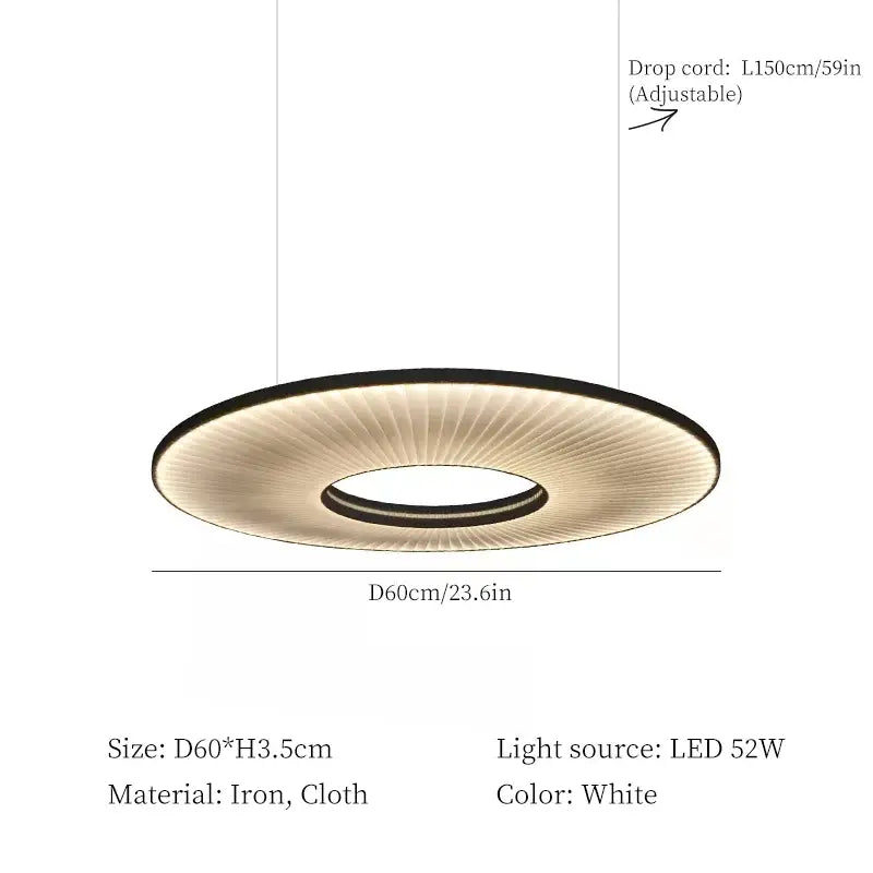Modern white ribbed circular pendant light with sleek iron and cloth construction and adjustable drop cord for dining room decorbites hanging ceiling lamp