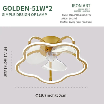 Modern white ring led ceiling fan with gold nordic style blades and cloud shaped glass shade for bedroom lighting