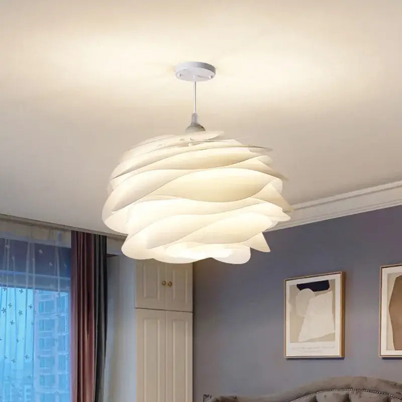 Modern white rose flower pendant lights with swirling petal design ideal for bedroom and living room decorbites carmina rose