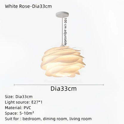 Modern white rose flower pendant lights with soft layered pvc petals for bedroom and living room decorbites carmina rose