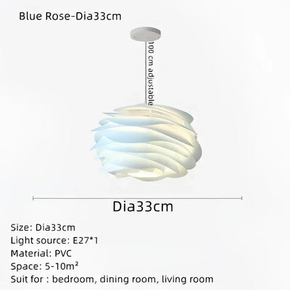 Blue pvc pendant light shaped like a rose flower with 33cm diameter for bedroom decorbites carmina rose lights