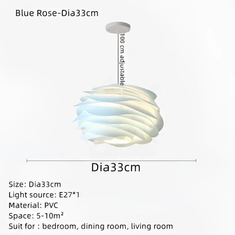 Blue pvc pendant light shaped like a rose flower with 33cm diameter for bedroom decorbites carmina rose lights