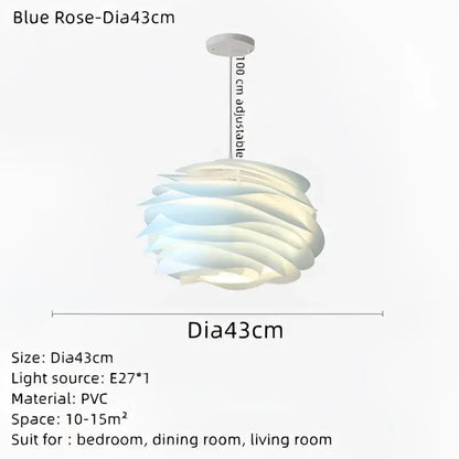 Modern white rose flower pendant lights with layered pale blue pvc shades by decorbites carmina rose for bedroom decor