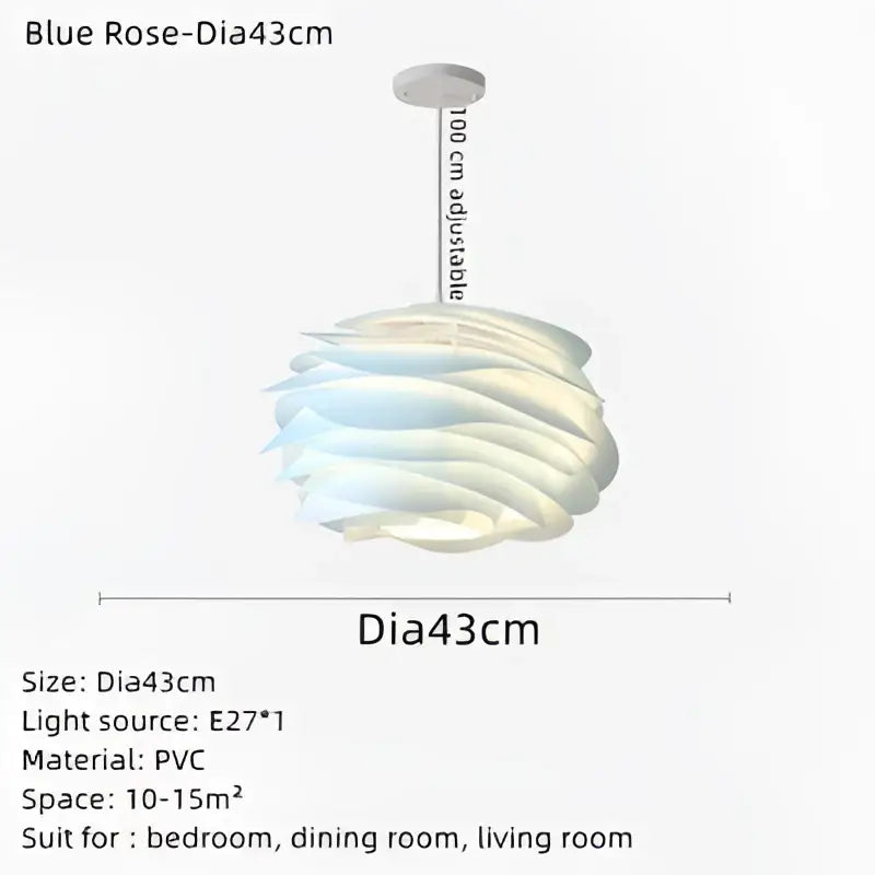 Modern white rose flower pendant lights with layered pale blue pvc shades by decorbites carmina rose for bedroom decor