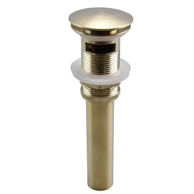 Brass-finished bathroom sink drain with threaded connections for modern white and rose gold basin faucet with elegant rose gold finish