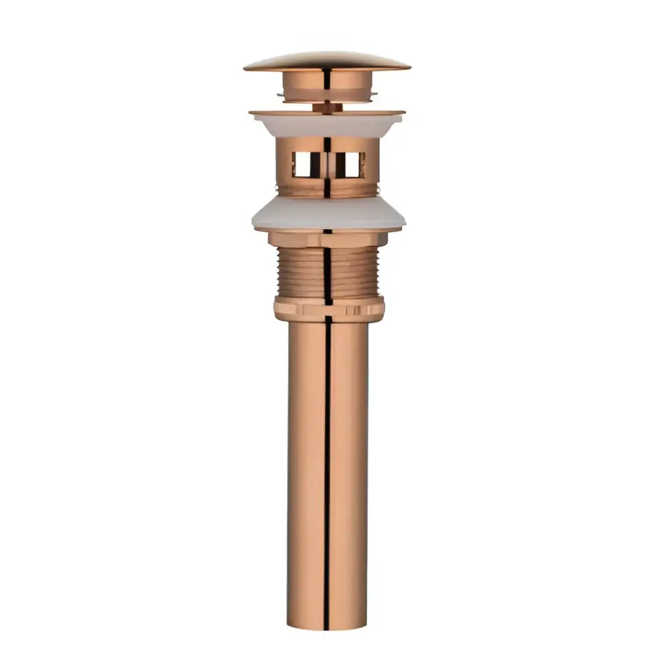 Modern white and rose gold basin faucet with elegant rose gold finish and sleek cylindrical drain design