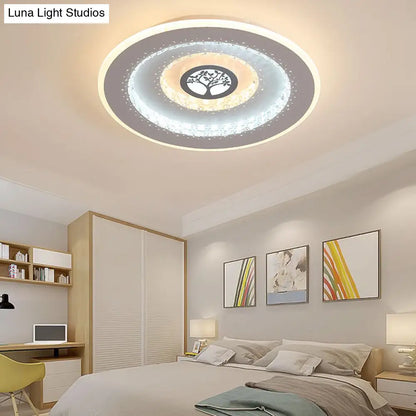 DecorBites™ DecorBites™ Modern White Round Crystal LED Ceiling Light with Tree Pattern - Flushmount Lighting in White/Warm Light