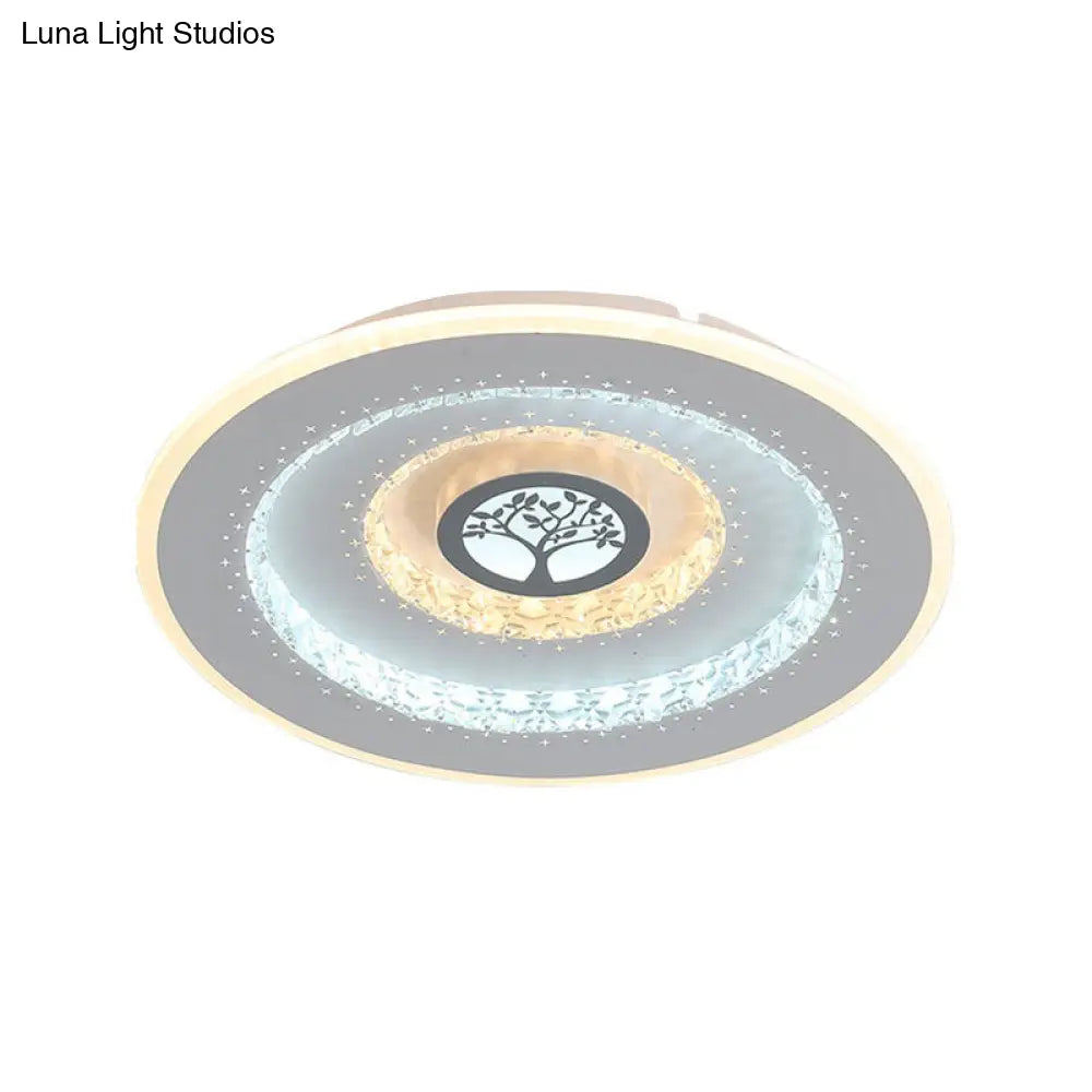 DecorBites™ DecorBites™ Modern White Round Crystal LED Ceiling Light with Tree Pattern - Flushmount Lighting in White/Warm Light