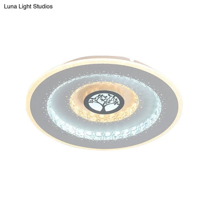 DecorBites™ DecorBites™ Modern White Round Crystal LED Ceiling Light with Tree Pattern - Flushmount Lighting in White/Warm Light